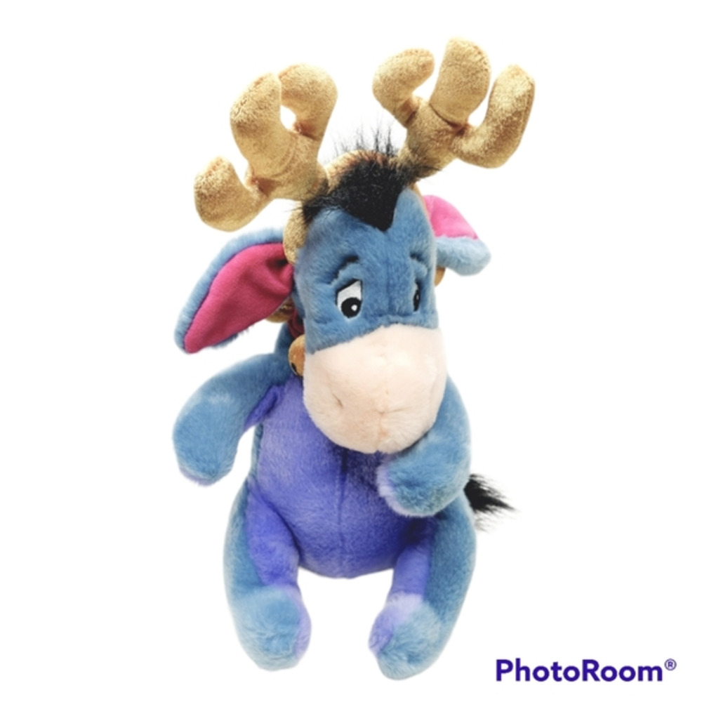 Disney Store Exclusive Christmas Eeyore Reindeer Plush Antlers & Bell collar